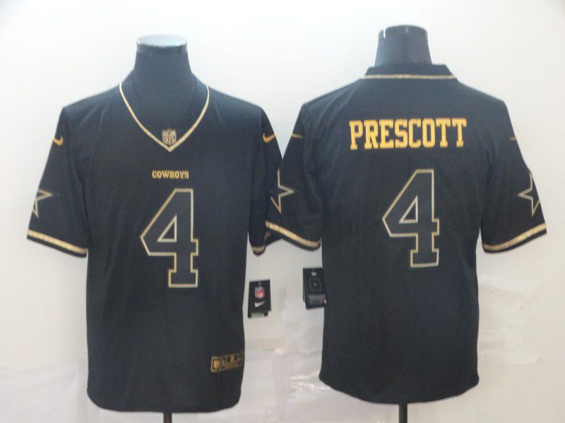 Men Dallas cowboys 4 Prescott Black Retro gold character Nike NFL Jerseys